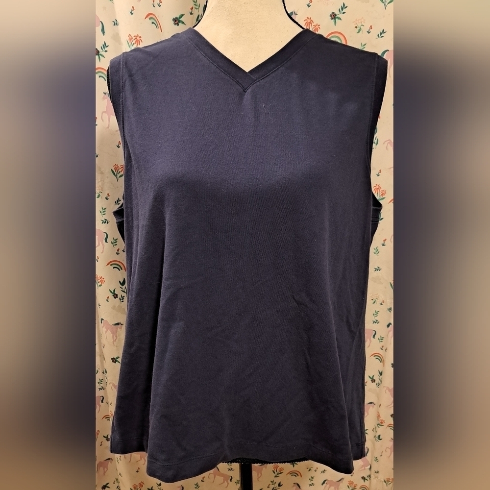 EUC Vintage Land's End Blue Cotton Casual Comfy Everyday Tank Top T-Shirt SZ XL